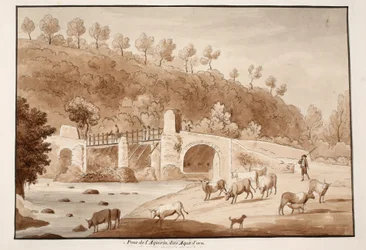 Ponte Aquoria, ou Aqua d&39;oro, 1833 (gravura com lavagem marrom)
